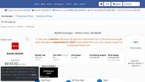 Screenshot of BOOM (BOOM) Exchanges - Where to Buy,Sell,Trade | CoinLore