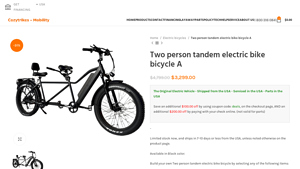 Cozy Trikes - Two Person Tandem Electric Bike