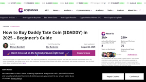 Screenshot of How to Buy Daddy Tate Coin (DADDY) in 2025 - Crypto News