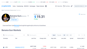 Screenshot of Banana Gun Exchanges BANANA Markets | Buy & Sell & Trade