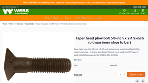 Cutting Components - Taper Head Plow Bolt 5/8-inch x 2-1/2-inch
