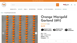 Desi Favors - Orange Marigold Garland (6ft)