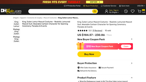 DHgate - King Julien Lemur Mascot Costume