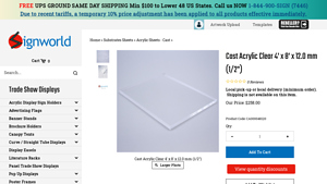Display Wholesale - Clear Cast Acrylic Sheet 4' x 8' x 12mm