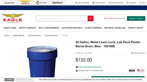 Eagle - 1651MB Blue High-Density Polyethylene Drum