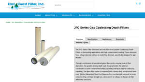 East Coast Filter - JFG Series Gas Coalescing Depth Filters
