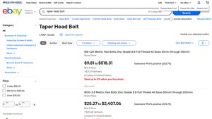 eBay - Taper Head Bolts