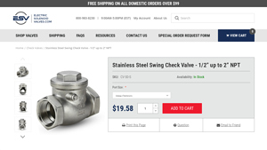 Electro Solenoid - Stainless Steel Swing Check Valve