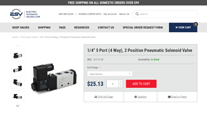 Electric Solenoid Valves - 4V210-08 4 Way, 5 Ports, 2 Position