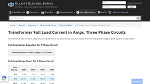 Elliott Electric - Transformer Full Load Current Guide