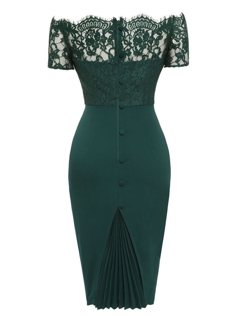An application scenario or product detail of emerald green and black lace off the shoulder - Image 12
