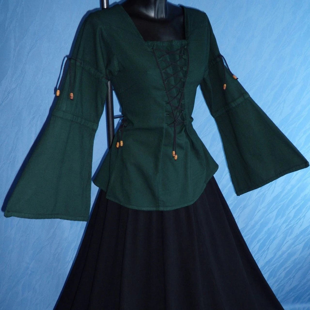 An application scenario or product detail of emerald green and black lace renaissance long sleeve top amazon - Image 5