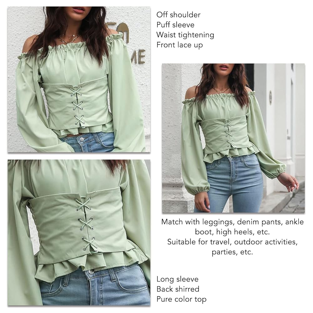 An application scenario or product detail of emerald green and black lace renaissance long sleeve top amazon - Image 10