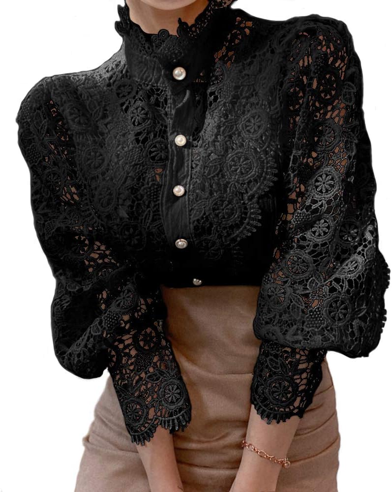 An application scenario or product detail of emerald green and black lace victorian long sleeve top amazon - Image 7