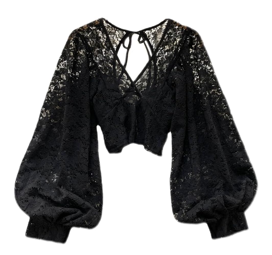 An application scenario or product detail of emerald green and black lace victorian long sleeve top amazon - Image 10