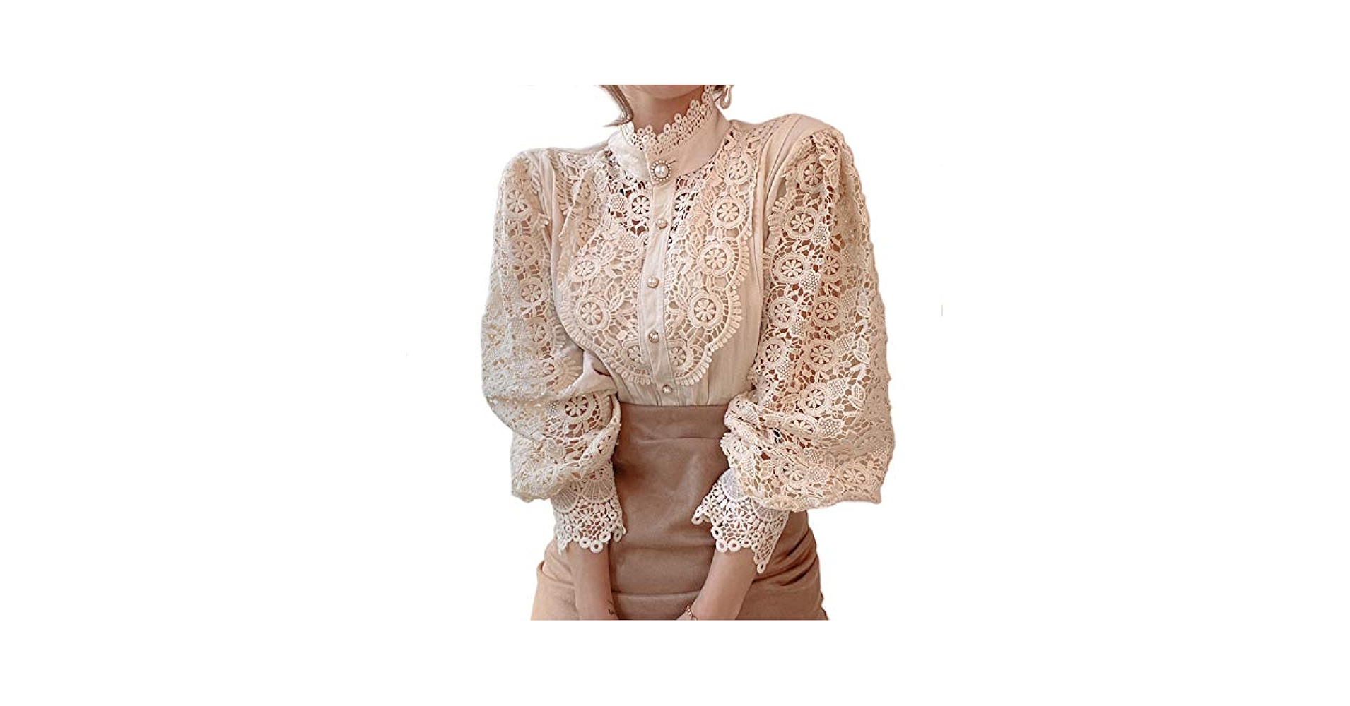 An application scenario or product detail of emerald green and black lace victorian long sleeve top amazon - Image 19