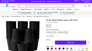 Factory Direct Party - 12 Oz. Black Plastic Cups