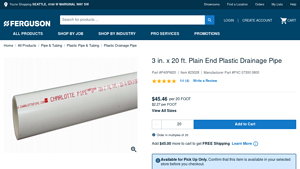 Ferguson - 3 in. x 20 ft. Plastic Drainage Pipe