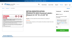 SETON IDENTIFICATION PRODUCTS - GHS Chemical Labels - Ethanol