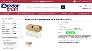 Gordon Brush - Nylon Bristle and Wood Block Scrub Brush Head (Small)