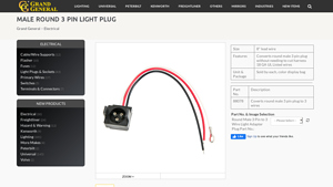 Grand General - Male Round 3 Pin Light Plug