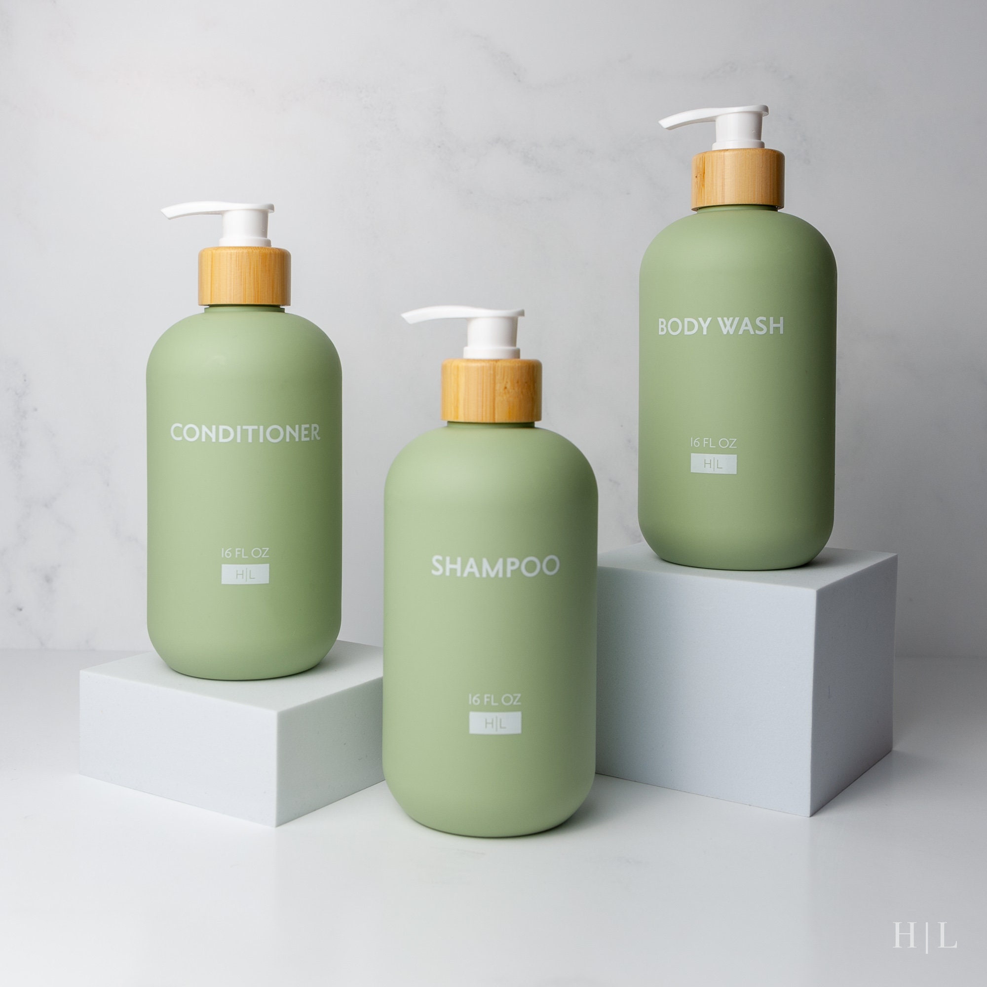 An application scenario or product detail of green shampoo bottle - Image 3