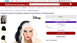 Halloweencostumes - Trendy 101 Dalmatians Cruella De Vil Wig