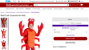 Halloweencostumes.com - Red Crab Kid's Costume