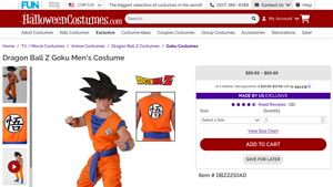 Dragon Ball Z - Goku Costume for Men