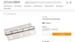 Hardwaresource - Small Stainless Steel Butt Hinge