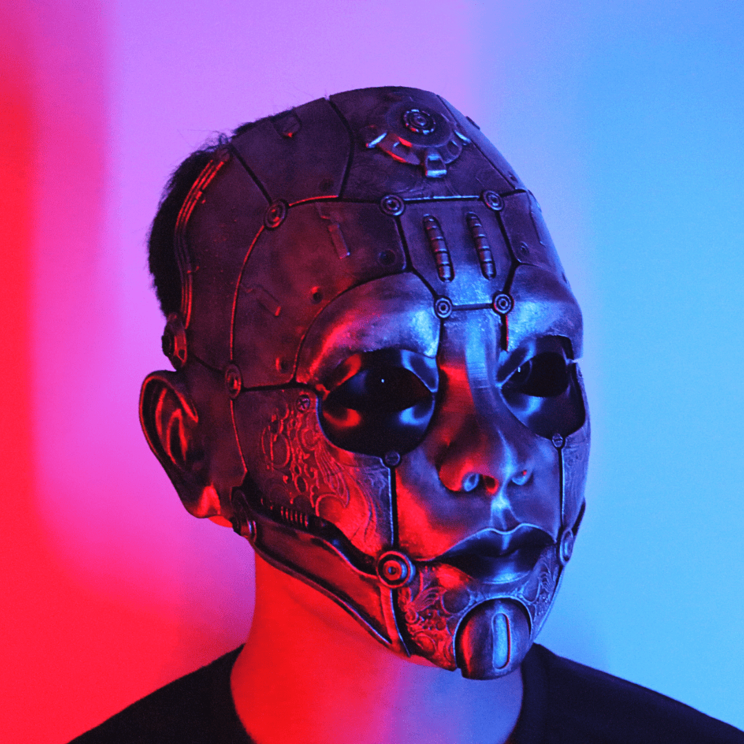 An application scenario or product detail of head armor cyborg mask with a mic - Image 16