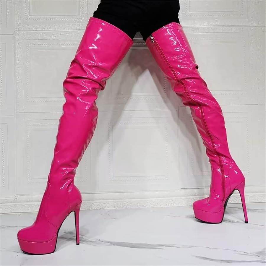 An application scenario or product detail of high heel women's hot pink pop star boots - Image 4