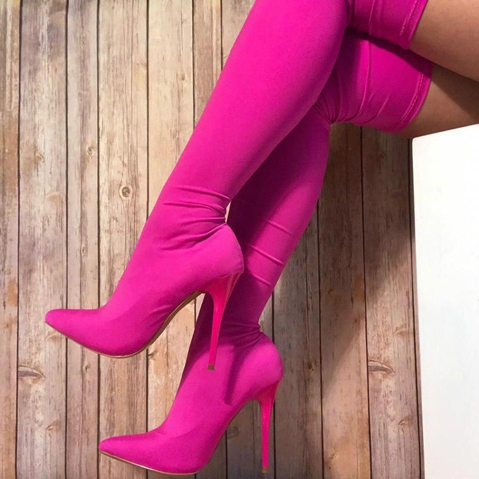 An application scenario or product detail of high heel women's hot pink pop star boots - Image 6