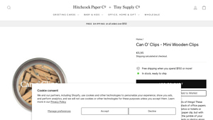 Hitchcock Paper - Mini Wooden Clips in a Tin