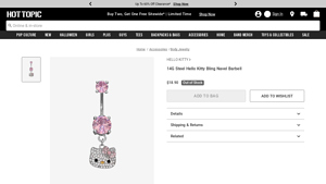 Hot Topic - 14G Hello Kitty Bling Navel Barbell