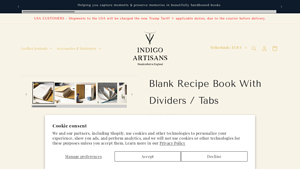 Indigo Artisans - Blank Recipe Book With Dividers