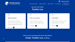 Screenshot of Buy Turkish Lira online - Turkey (TRY) - Interchange Financial