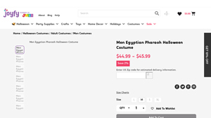 Joyfy - Men Egyptian Pharaoh Halloween Costume