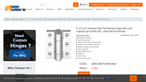 Kiesler Machine - 2000-304 Full Mortise Stainless Steel Hinge