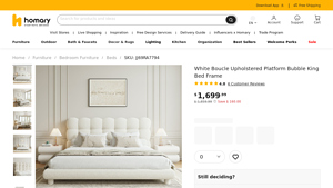 Homary - Modern White Boucle Upholstered Platform Bubble King Bed Frame