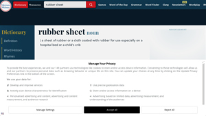 Merriam-Webster - Rubber Sheet Definition
