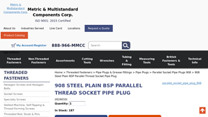 Metric MCC - 908 Steel Plain BSP Parallel Thread Socket Pipe Plug