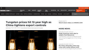 Mining.com - Tungsten Price Surge