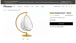 Modholic - Scoop Hanging Chair With Stand, Gold