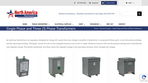 North America Phase Converters - Single to Three Phase Transformers