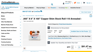 Online Metals - Copper Shim Stock Roll 110 Annealed
