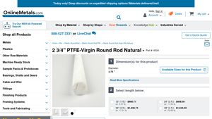Online Metals - 2 3/4 PTFE-Virgin Round Rod Natural