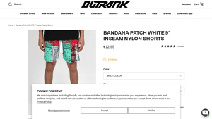 Outrank Brand - Bandana Patch WHITE 9 Inseam Nylon Shorts