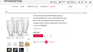 Ovente - Old-Fashioned Milkshake Glasses