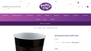 Party Time - Jet Black Plastic Cups